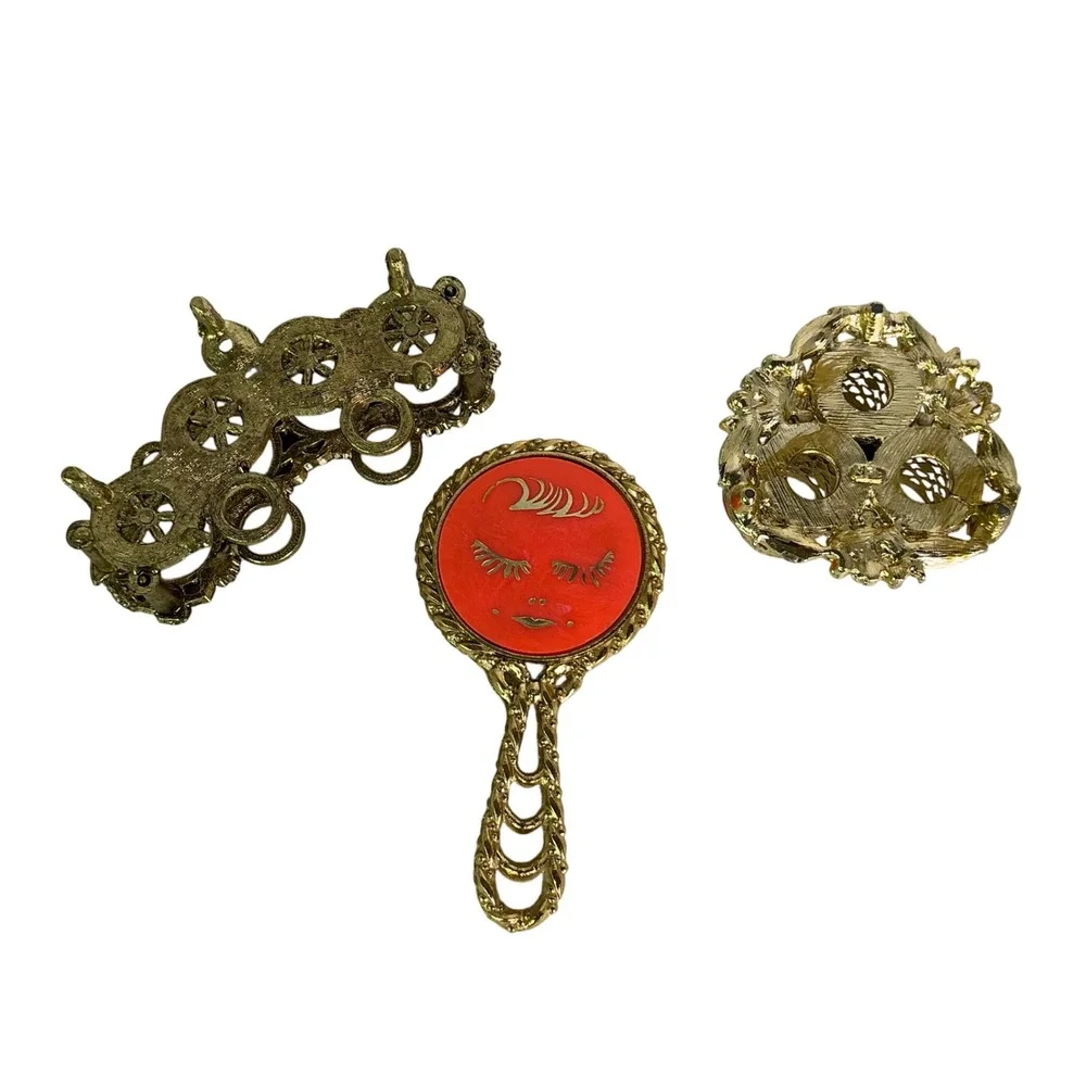 Vintage Gold Filigree Vanity Set Mirror Lipstick Holders Hollywood Regency
